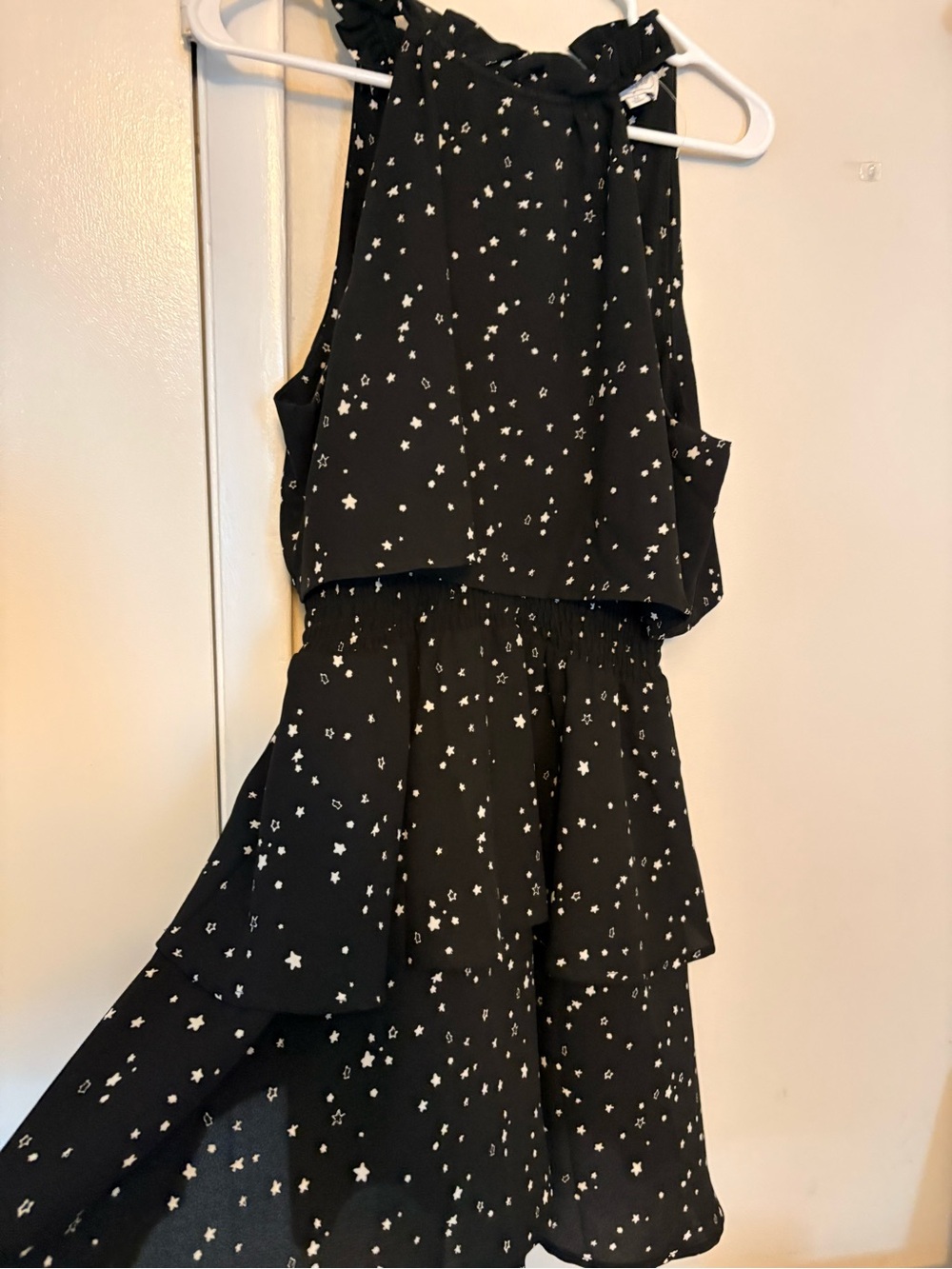 Black Star Print Halter Dress